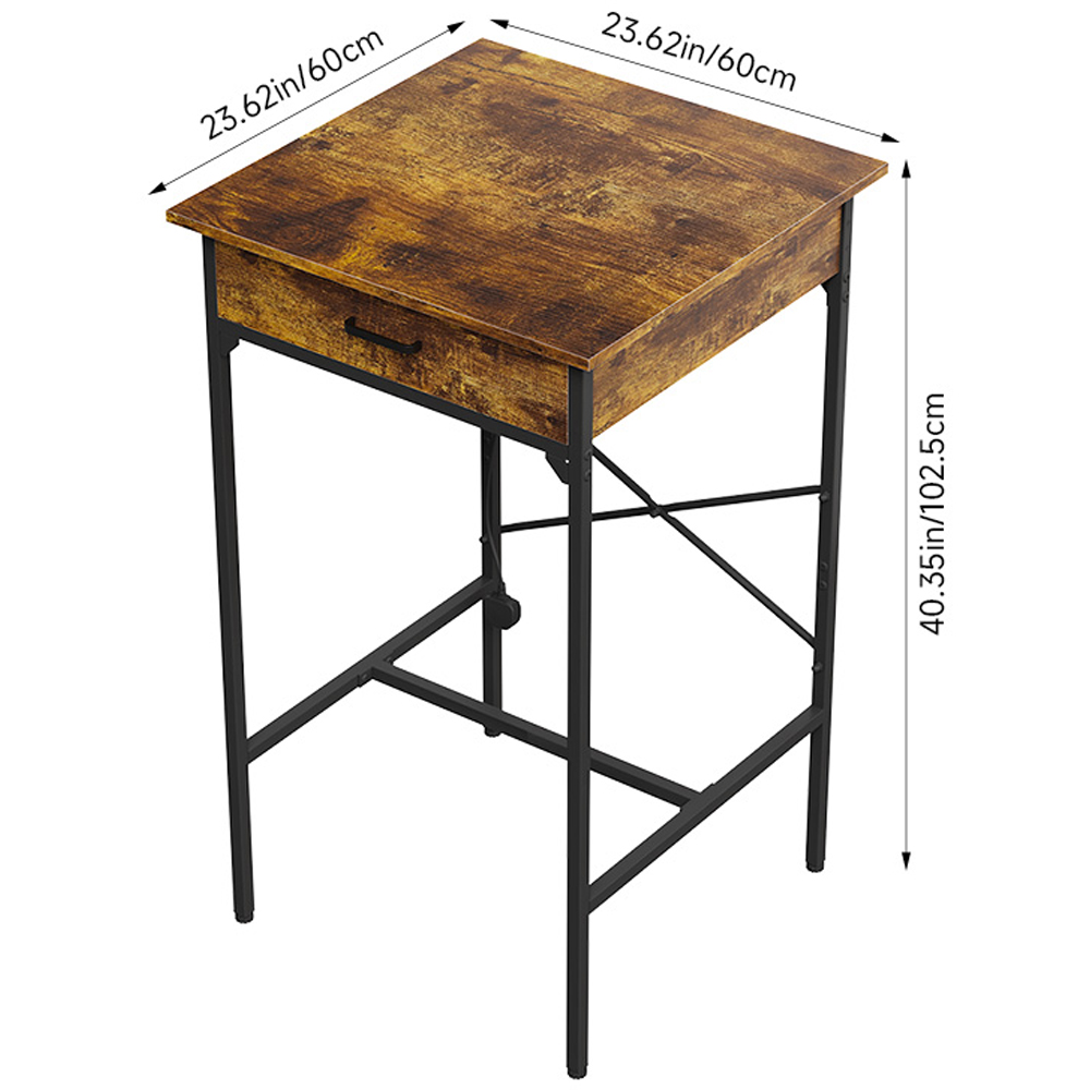 Living and Home Single Drawer Wood Grain Bar Table with Built-In Charging Station Image 9