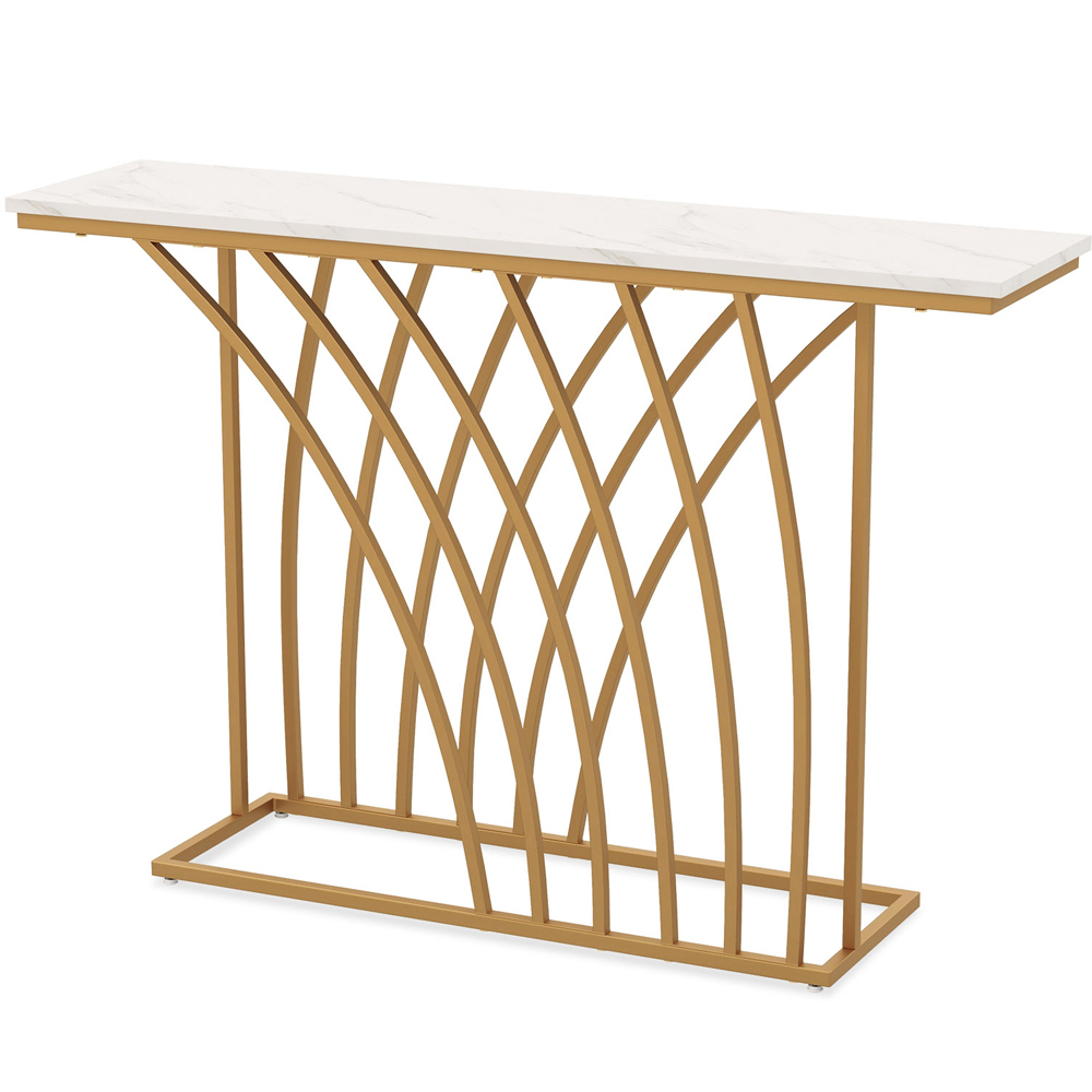 Costway White Faux Marble Console Table Image 2