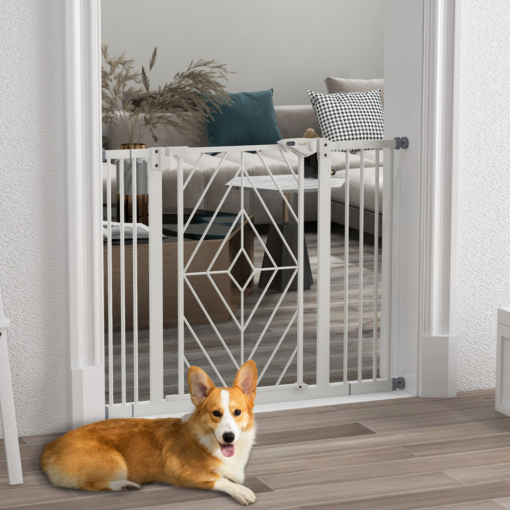 PawHut White 74-100cm Pressure Fit Pet Safety Gate Image 2