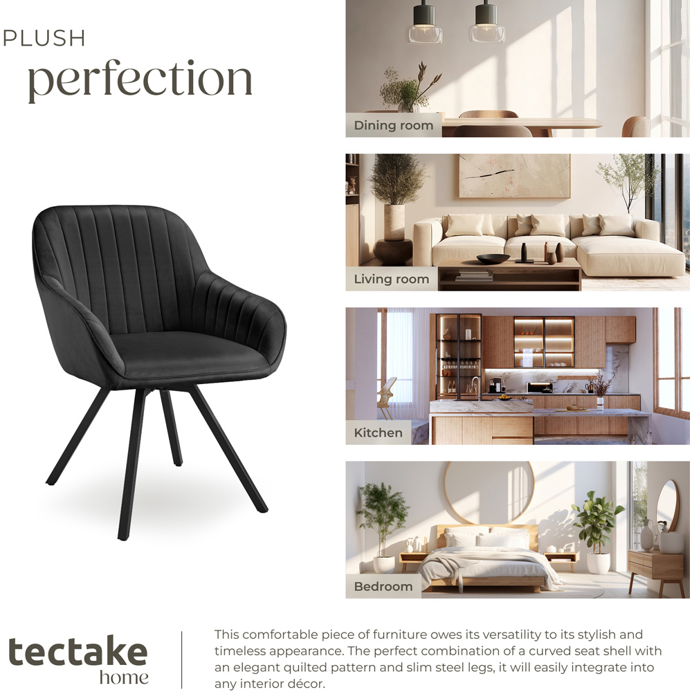 tectake Set of 6 Black Velvet Fabric Lounge Armchair Image 7