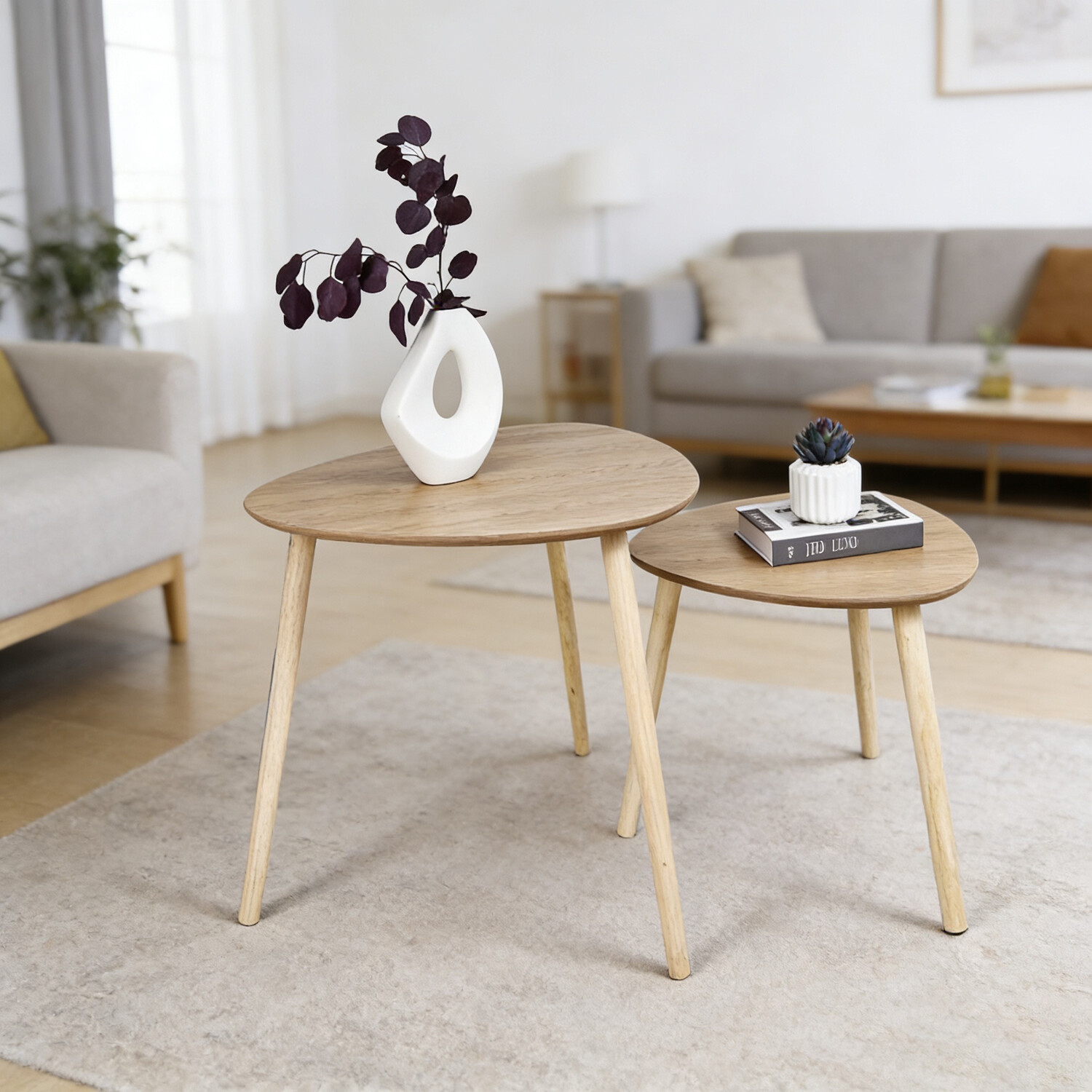 Set of 2 Lara Coffee Tables Oak Image 1