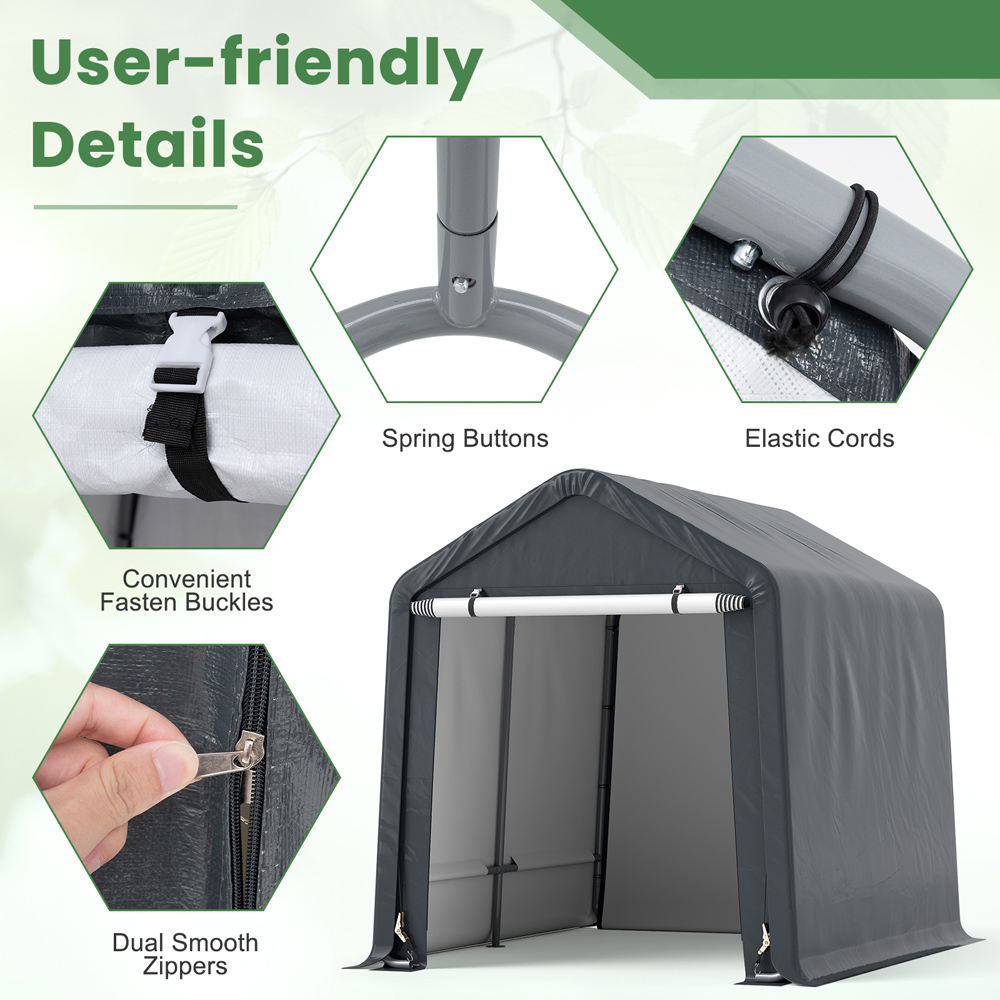 Costway Grey Outdoor Portable Storage Shelter with Roll up Door Image 4