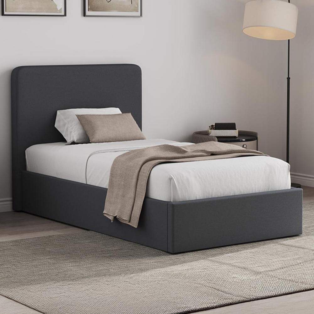 FWStyle Single Grey Upholstered Lift Up Ottoman Bed Frame Image 1