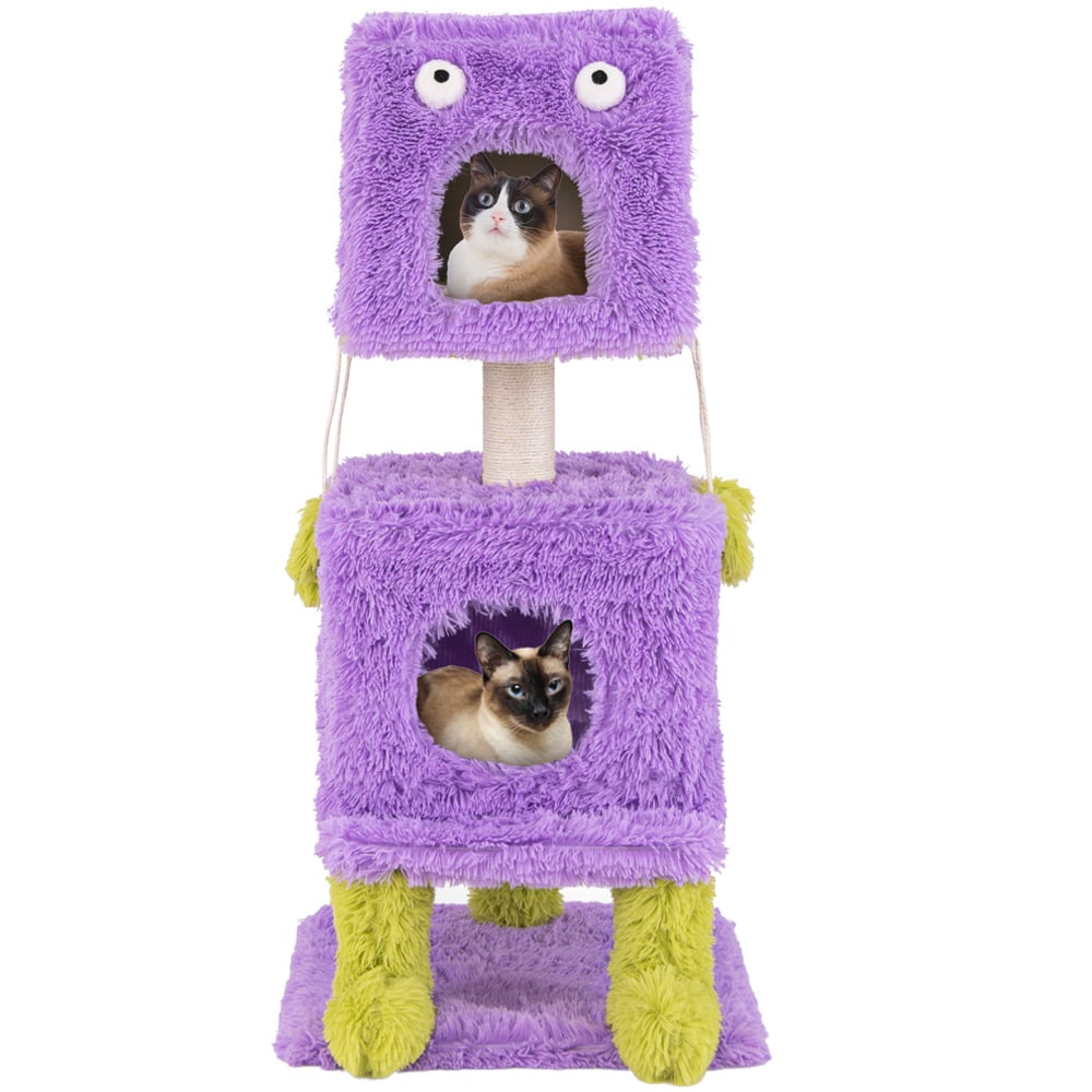 Costway Purple Monster Themed Cat Tower with 2 Private Condos 111cm Image 1