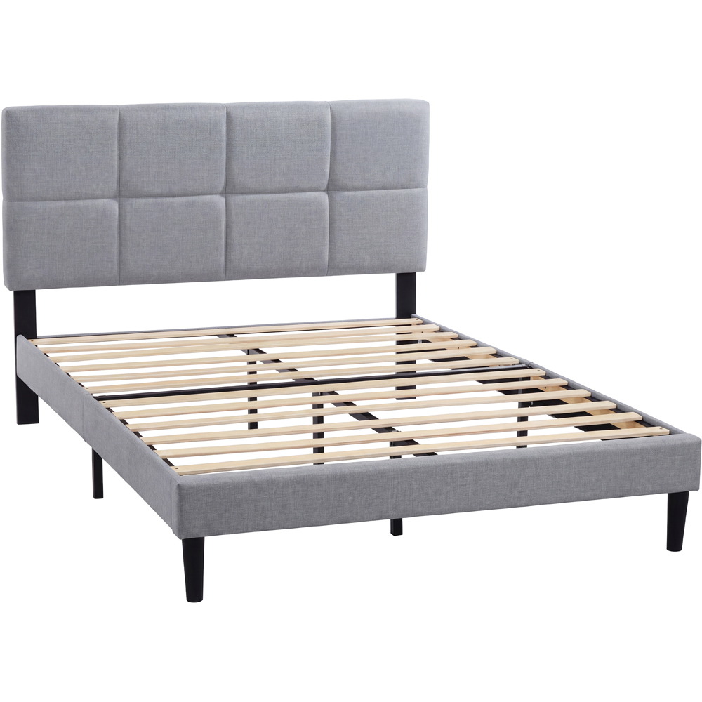 VIDA DESIGNS Velmora Double Light Grey Linen Fabric Bed Image 2