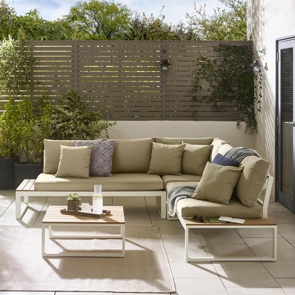 Furniturebox Bermuda 6 Seater White and Olive Garden Corner Sofa Set Image 5