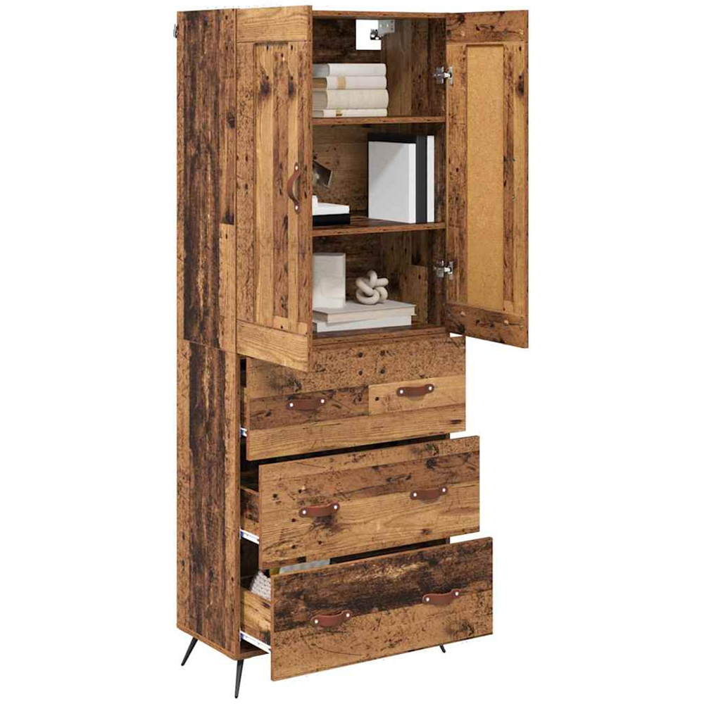 vidaXL 2 Door 3 Drawer Old Wood Slim Highboard with Metal Legs Image 3