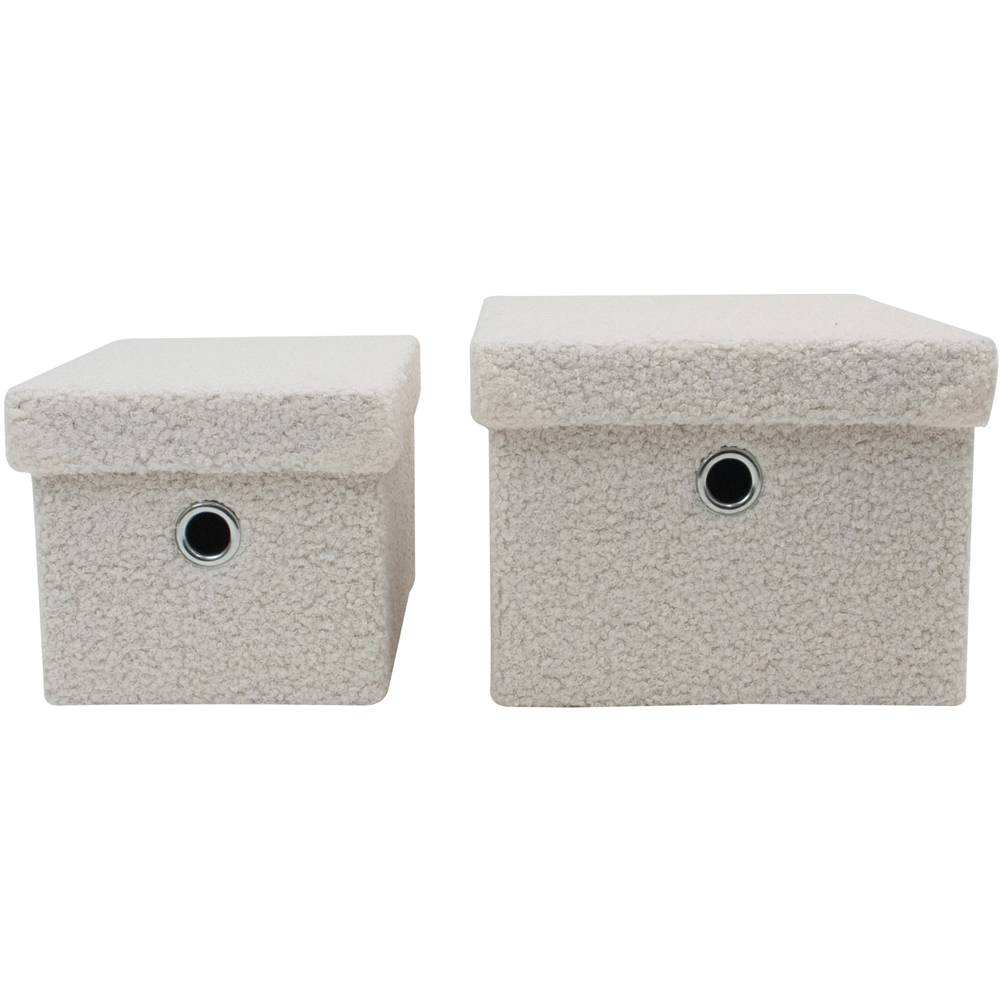 JVL Shiro White Boucle Fabric Rectangular Storage Basket with Lid 2 Pack Image 4