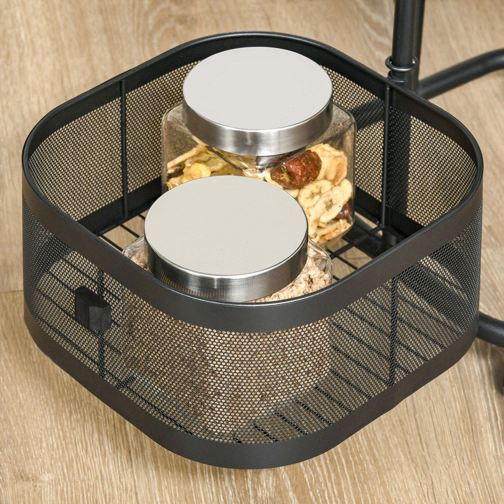 HOMCOM 4-Tier Black Metal Storage Cart with Top Tray and Mesh Baskets Image 3