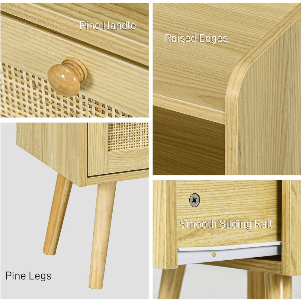 Portland Single Drawer 2 Shelf Boho Bedside Table Set of 2 Image 6