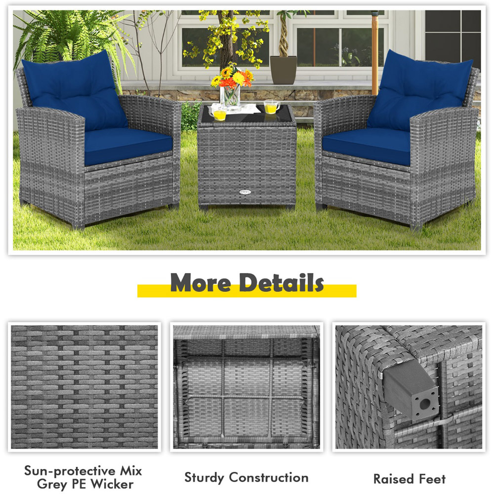 Costway 2 Seater Rattan Patio Bistro Set Navy Image 6