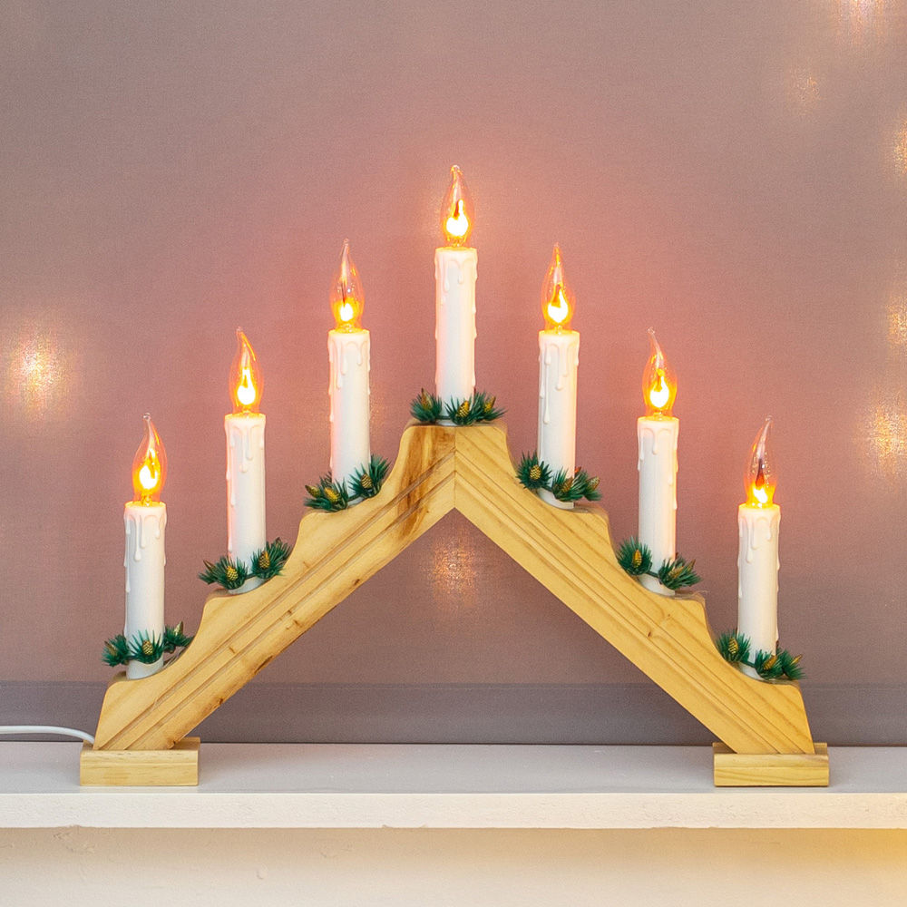 The Christmas Workshop 7 LED Pine Flickering Candle Bridge Light Image 1