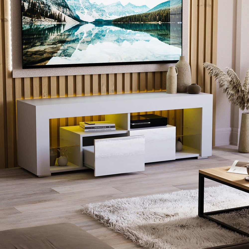Vida Designs Luna 2 Drawer 2 Shelf White LED TV Unit Image 7