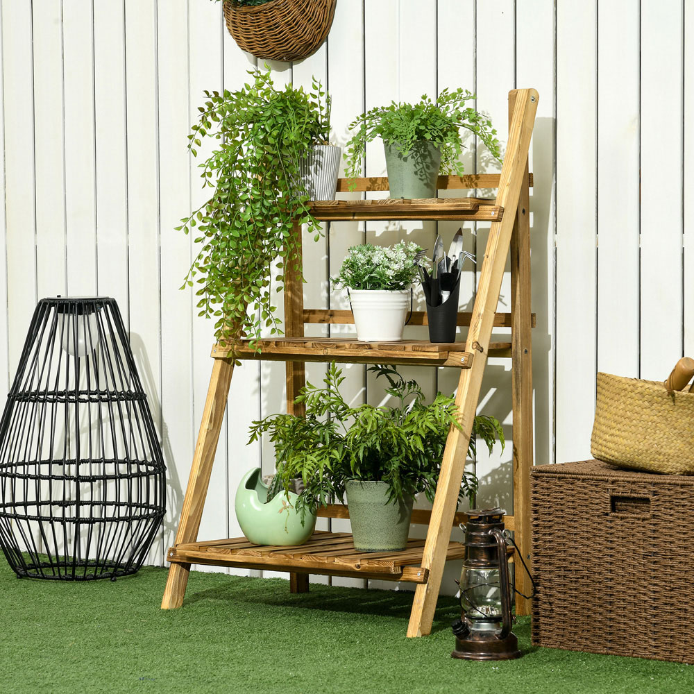 Outsunny 3-Tier Wooden Foldable Flower Pot Stand Image 2