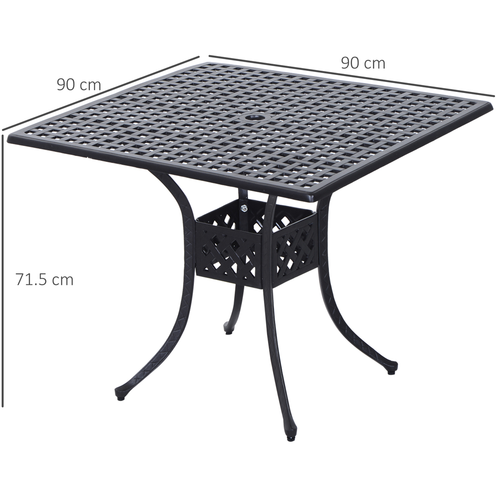 Outsunny Black Aluminium Square Garden Table with Umbrella Hole Image 8