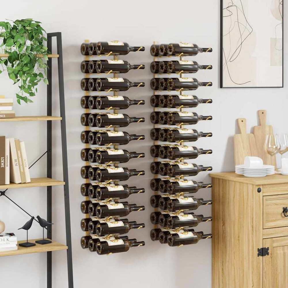 vidaXL 36 Bottle Gold Wall Mounted Wine Rack Set of 2 Image 2