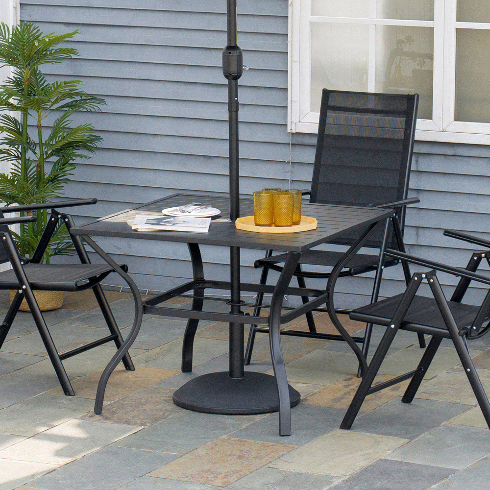 Outsunny 4 Seater Slatted Metal Plate Top Garden Dining Table Black Image 7