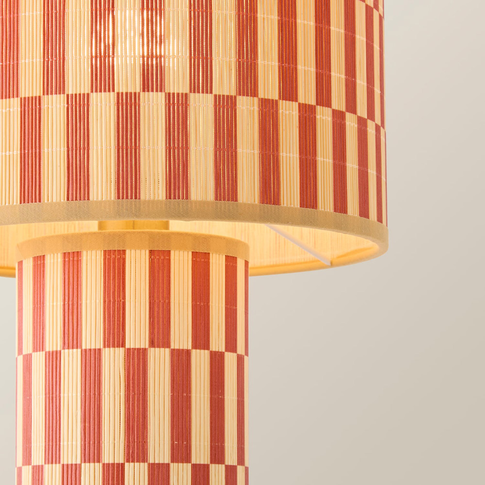 ValueLights Lori Orange Checkerboard Print Bamboo Table Lamp with Bulb Image 3