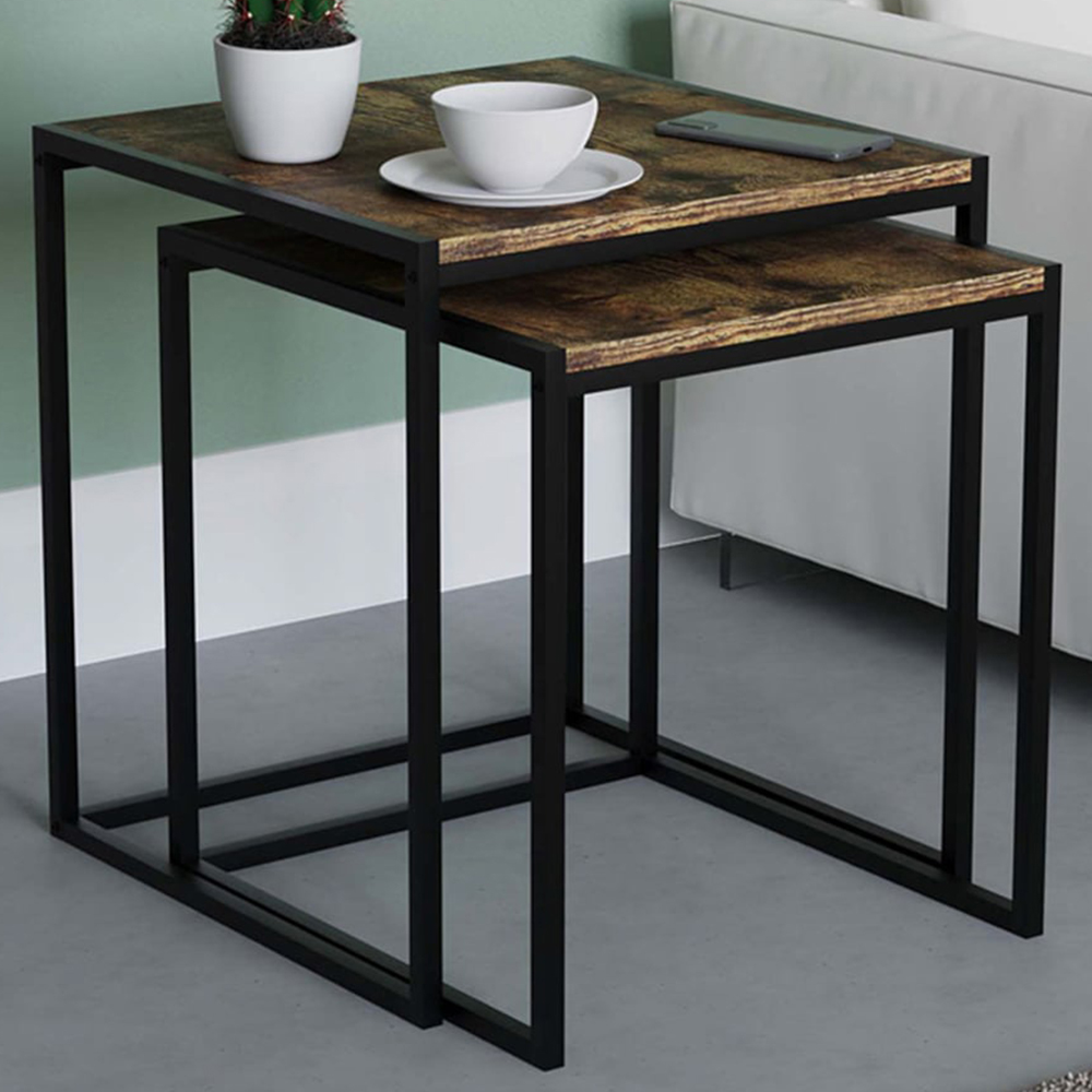 Vida Designs Brooklyn Dark Wood Nest of Tables Set of 2 Image 1