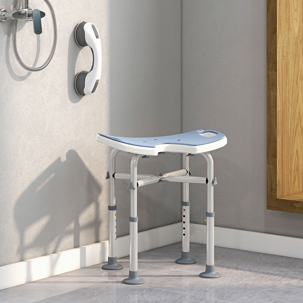 HOMCOM Blue Aluminium Shower Stool Image 2