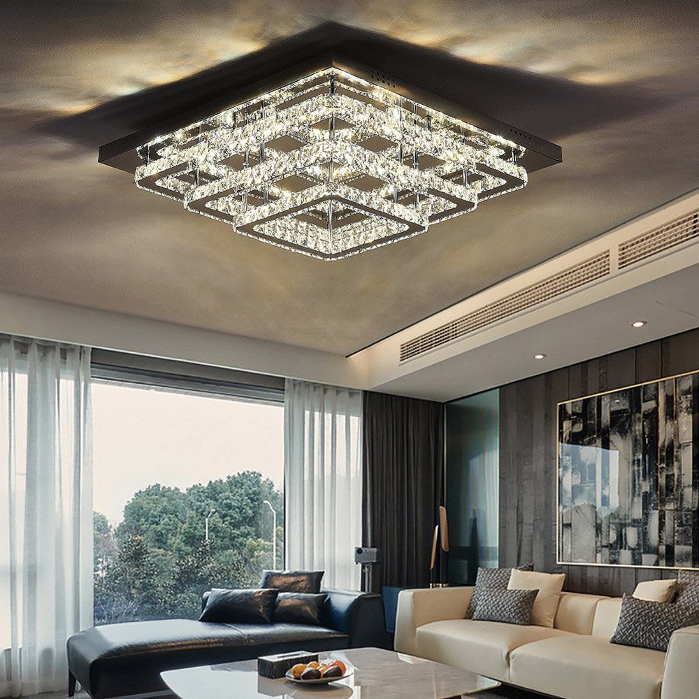 Living and Home 24 inch Square Glamourous Cystal Dimming LED Ceiling Light Image 8