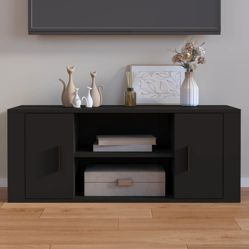 vidaXL 2 Door 2 Shelf Black Wooden TV Cabinet Image 1