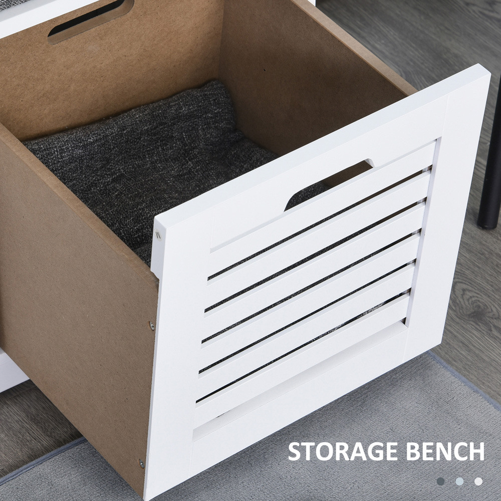 HOMCOM 3 Door White Slatted Shoe Storage Bench Image 5