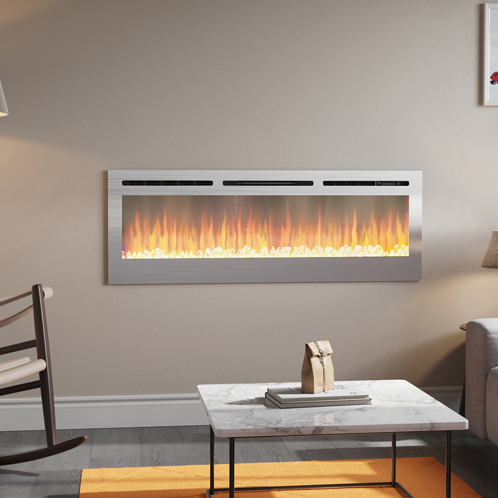 Living and Home Silver Wall Mounted Electric Fireplace Image 2