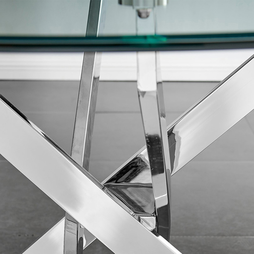 Furniturebox Arona Valera Glass 4 Seater Round Dining Set Chrome and White Image 5