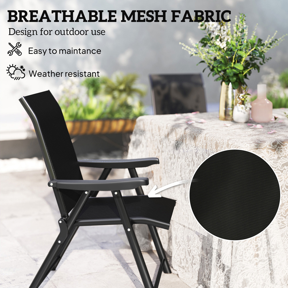 Outsunny Black Folding Chair with Breathable Mesh Fabric Seat Set of 4 Image 7