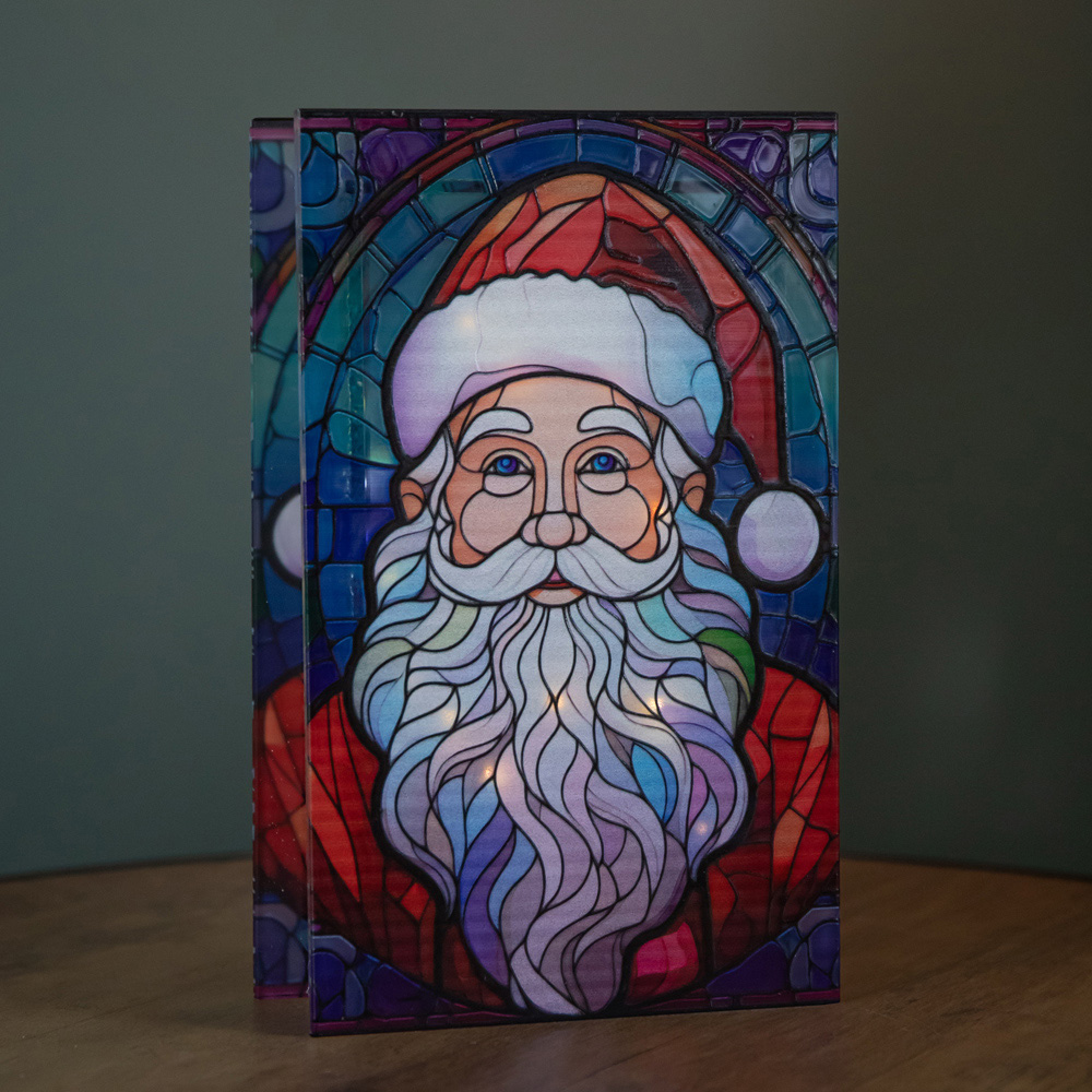 Samuel Alexander Warm White LED Double Sided Stained Glass Light Up Santa Decoration Image 4