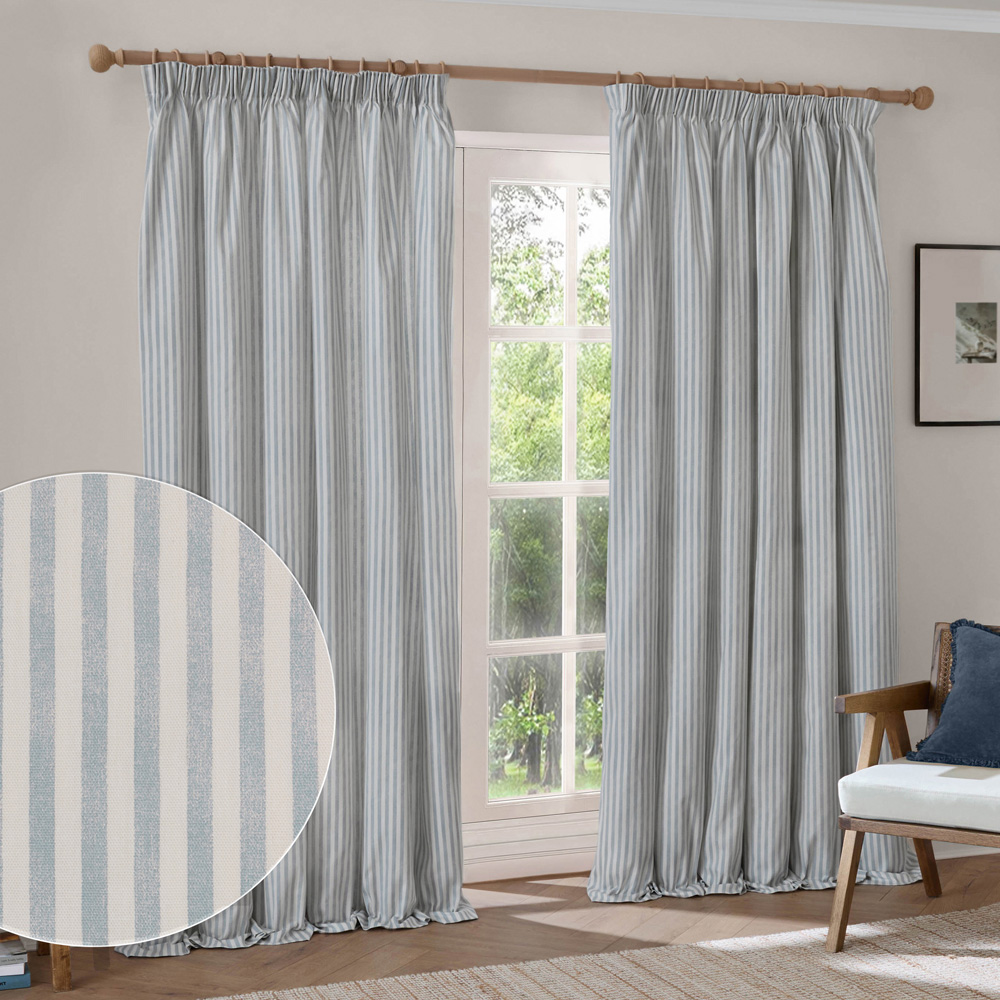 Yard Hebden Mineral Blue Cotton Blackout Pencil Pleat Curtains 117 x 137cm Image 2
