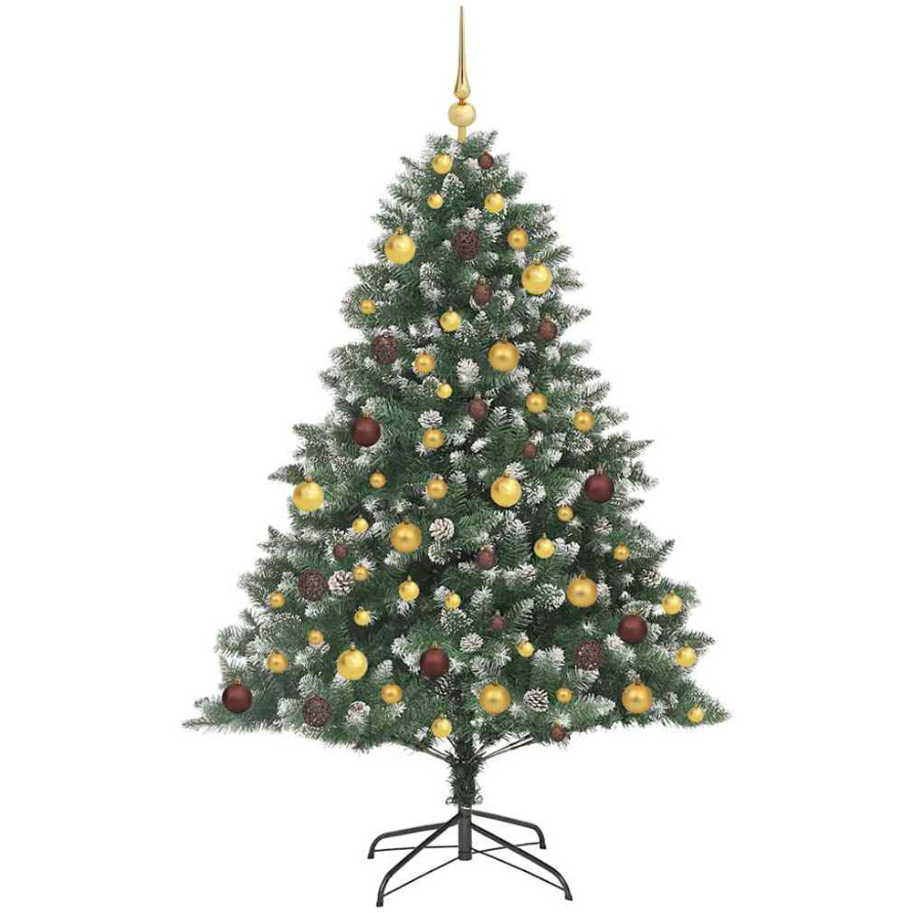 vidaXL Pre-Lit Gold and Bronze Baubles Green Artificial Snow Tipped Christmas Tree 6ft Image 4
