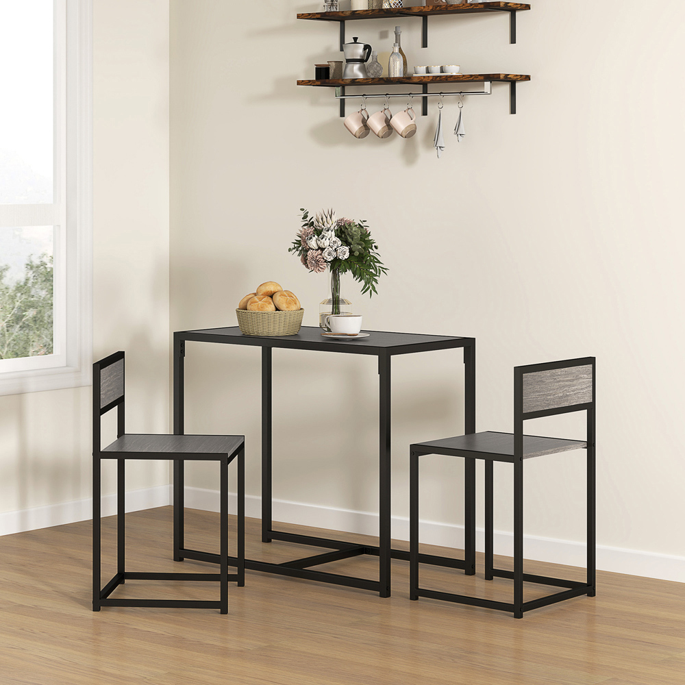 HOMCOM 2 Seater Metal Frame Dining Set Grey Wood-Effect Image 4