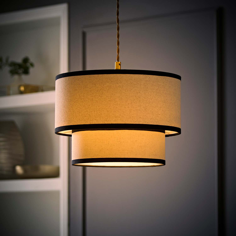 ValueLights Jodie 2-Tier Black Trim Linen Ceiling Pendant Shade 30cm Image 2