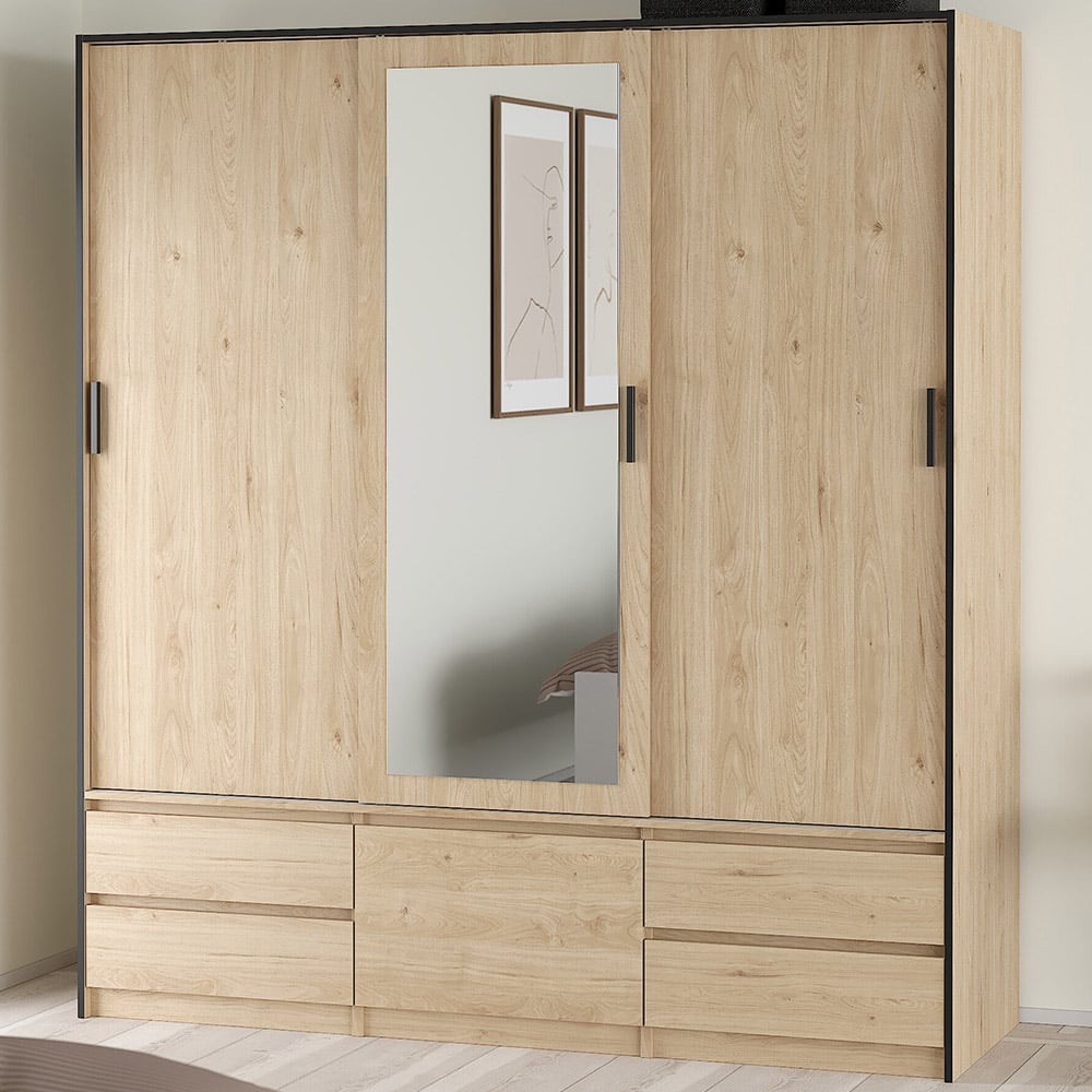 Florence 4 Door 4 Drawer Jackson Hickory Oak Sliding Wardrobe Image 1