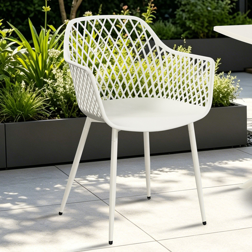Core Products Set of 2 White Lattice Back Design Garden Bistro Armchair Image 5