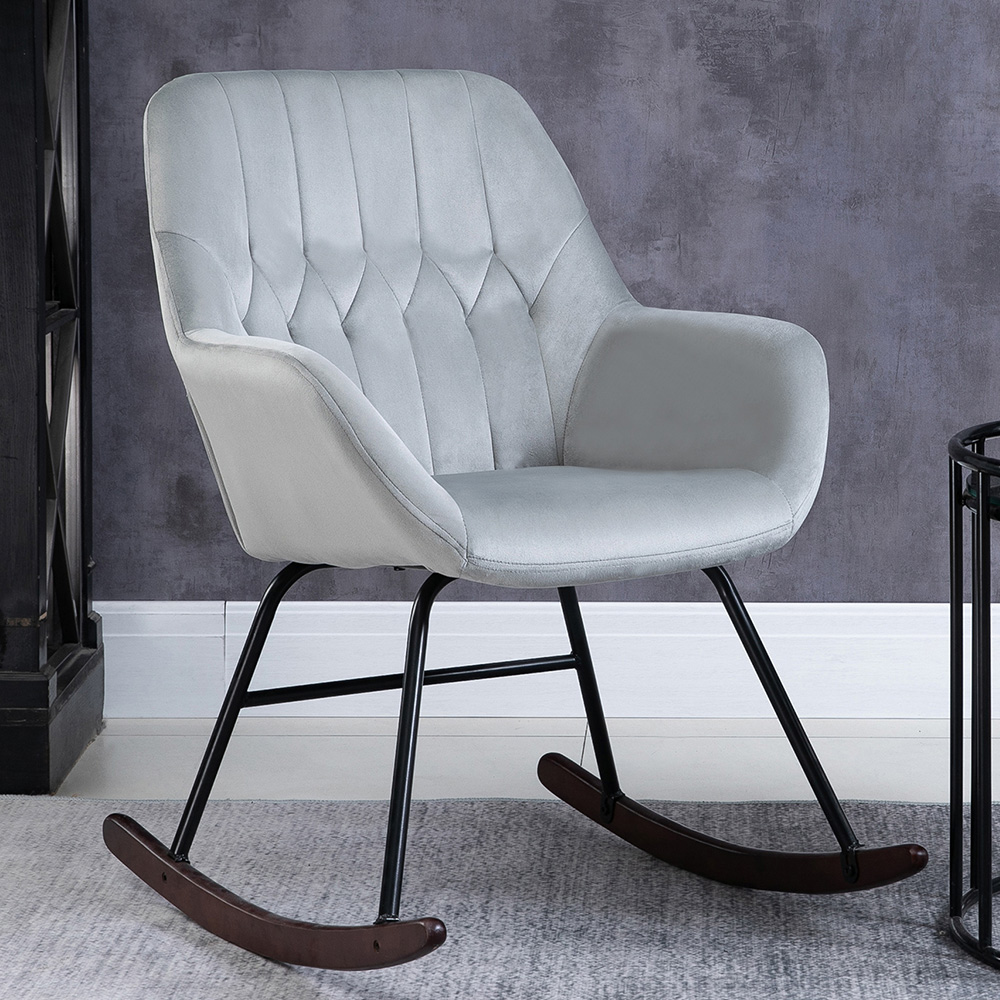 Portland Grey and Black Plush Rocking Chair Image 1