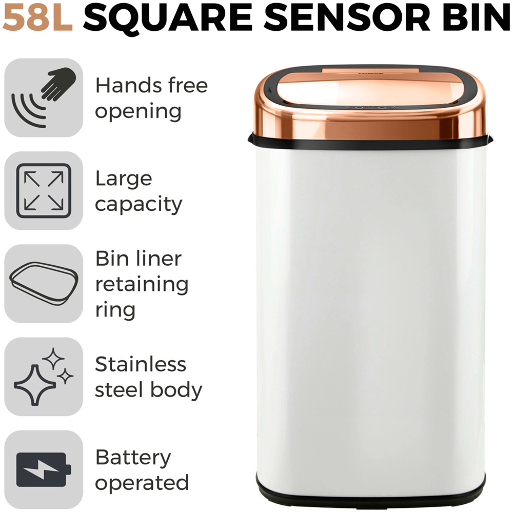 Tower White and Rose Gold Square Sensor Bin 58L Image 2