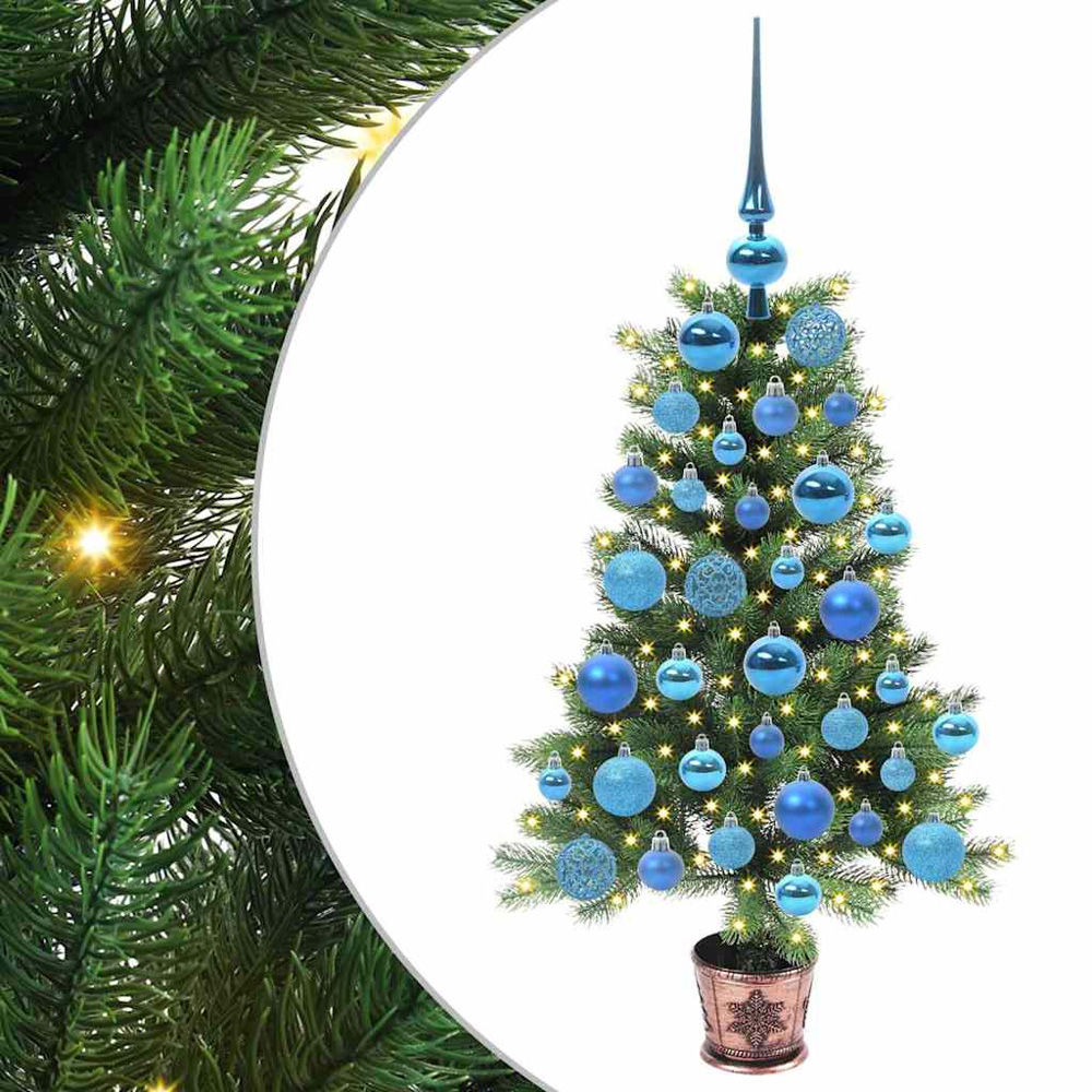 vidaXL Pre-Lit Blue Baubles Green Artificial Christmas Tree 3ft Image 2