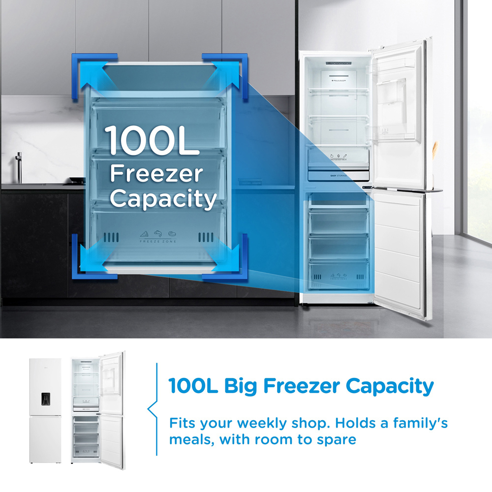 Midea MDRB379FGD01W White Total No Frost 273L Combi Fridge Freezer with Non-Plumbed Water Dispenser Image 3