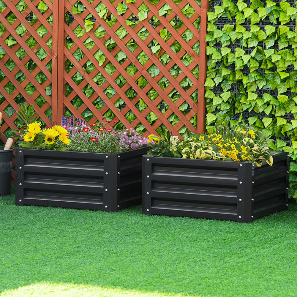 Outsunny Grey Raised Garden Bed Galvanised Planter Box Set of 2 Image 2