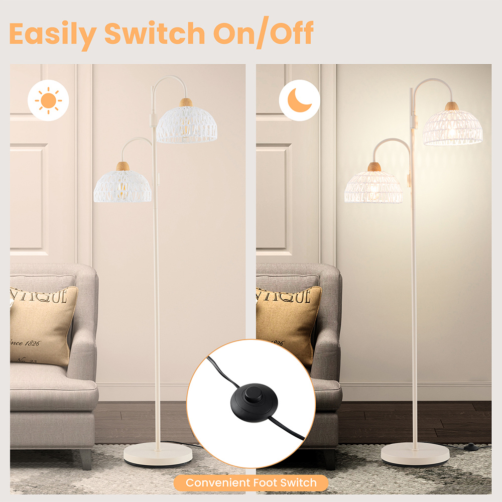 Costway 2 Light White Woven Shade Floor Lamp with Foot Switch Image 7
