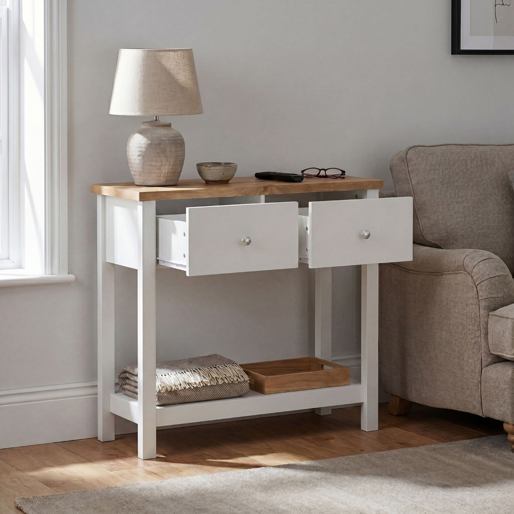 VIDA DESIGNS Arlington 2 Drawer White and Oak Console Table Image 3