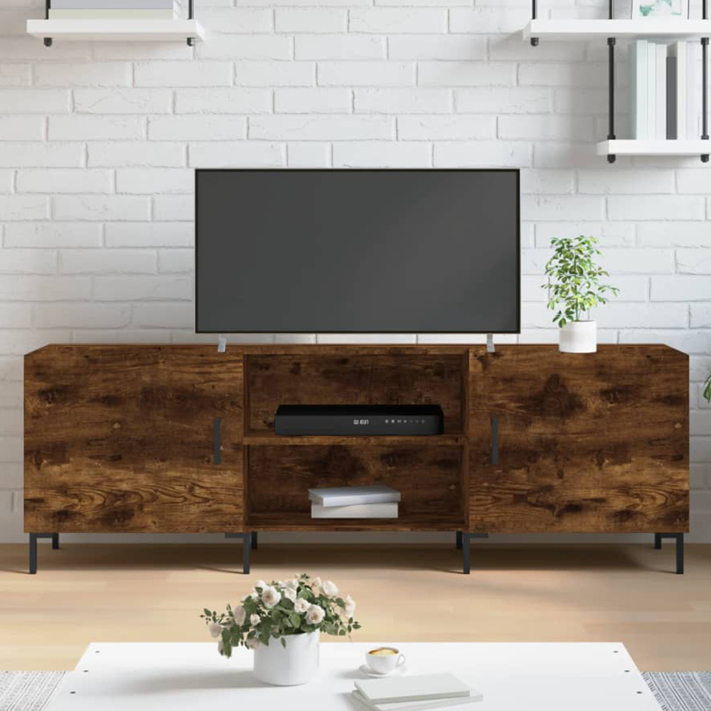 vidaXL 2 Door 2 Open Shelf Smoked Oak TV Cabinet with Metal Legs Image 1