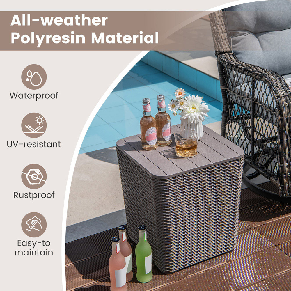 Costway Brown Resin Wicker Woven Garden Side Table with Storage Image 7