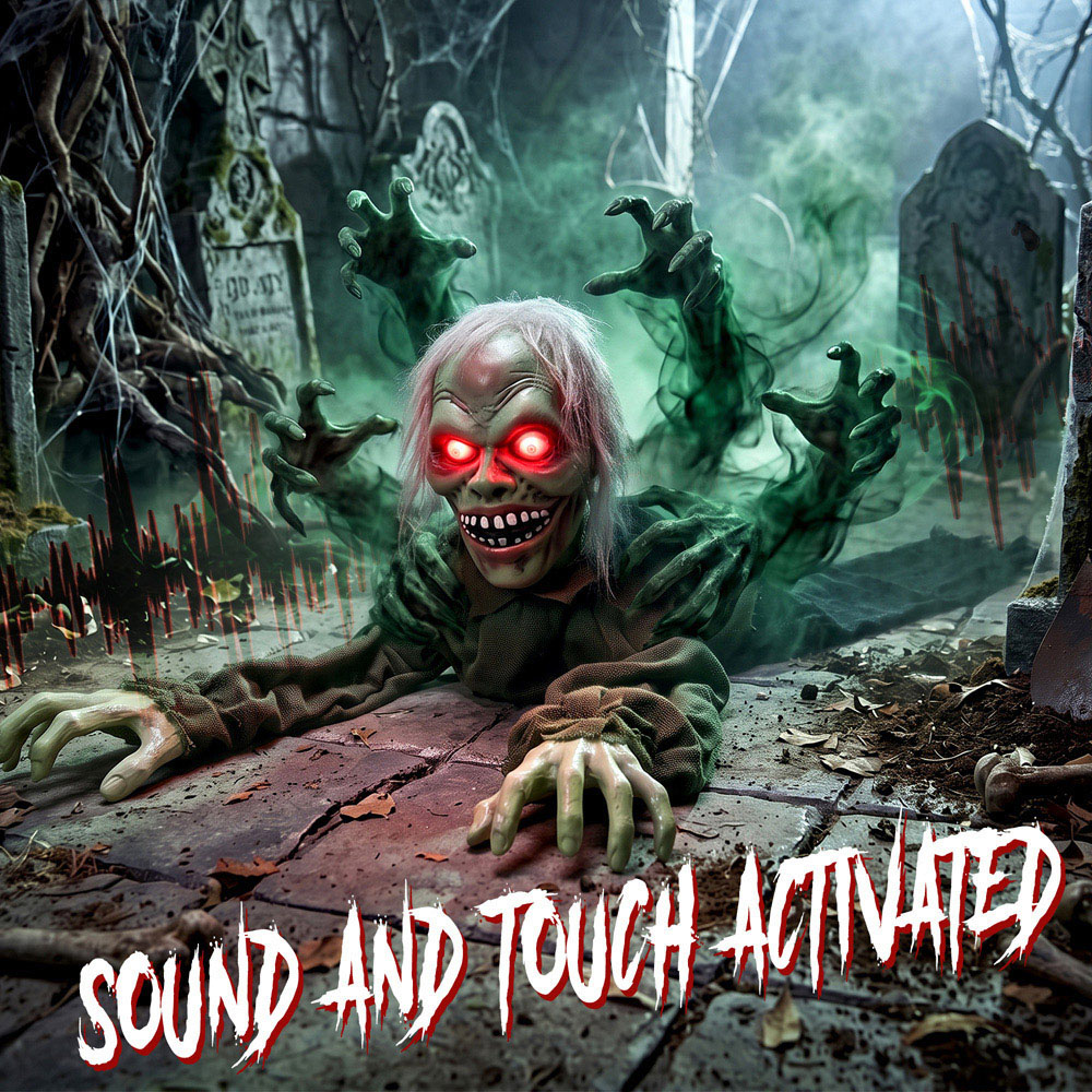 HOMCOM Light Up Animatronic Crawling Zombie Halloween Decoration 3.8ft Image 5