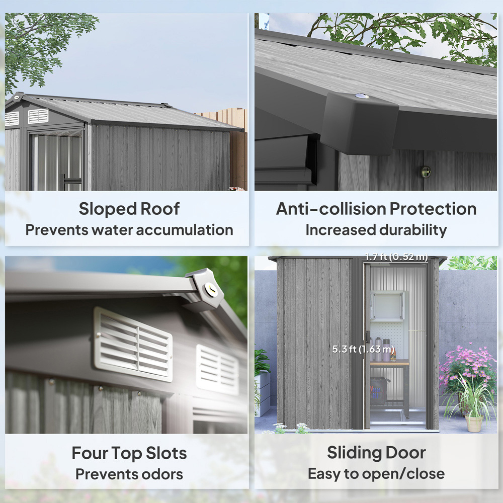 Outsunny 4.6 x 3.9ft Grey Sloped Roof Metal Storage Shed with Sliding Door Image 8
