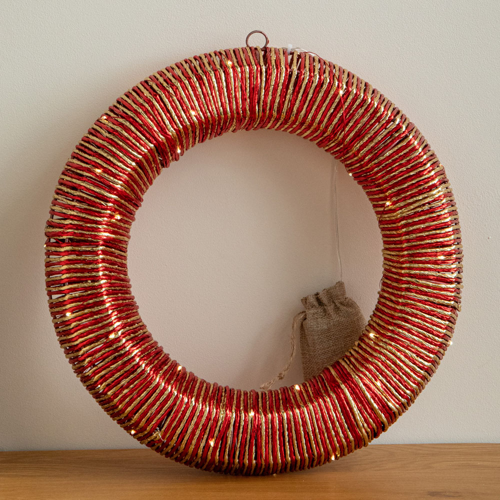 Samuel Alexander Warm White LED Red and Gold Braid Christmas Wreath 40cm Image 1