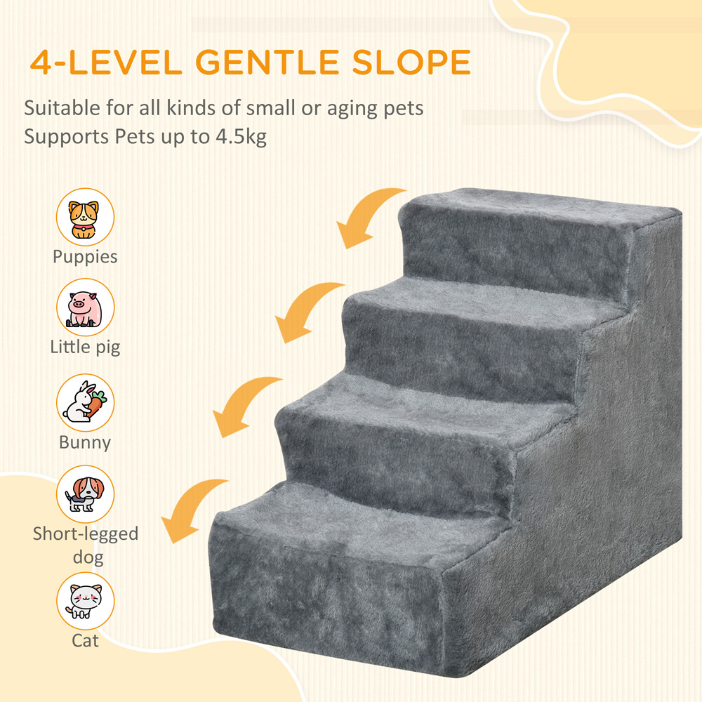 PawHut 4 Step Small Pets Soft Flannel Portable Pet Stairs Image 4